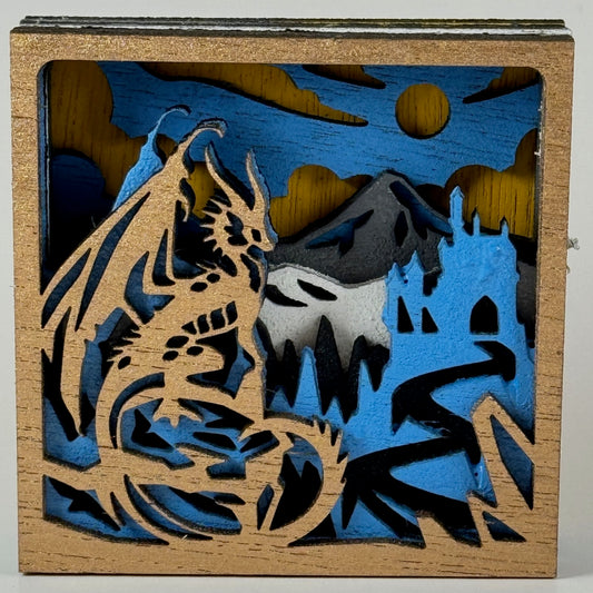 Dragon & Castle Layered Wooden Art
