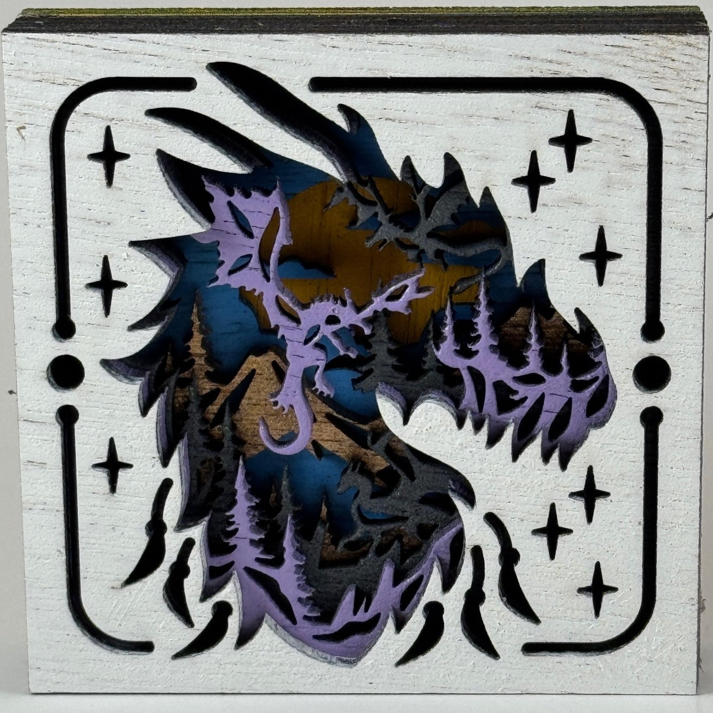 Dragon Silhouette Layered Wooden Art